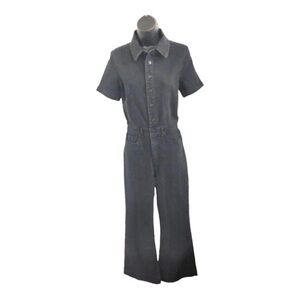 Jessica Simpson black denim‎ button front short sleeve jeans jumpsuit size 5 new